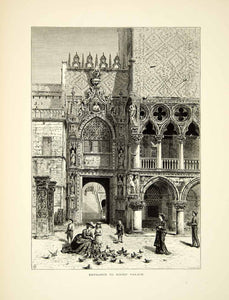 1877 Wood Engraving Doge Palace Venice Italy Europe Venetian Gothic YPE2