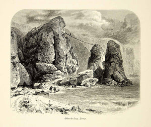1877 Wood Engraving Greve De Lecq Beach Bailiwick Jersey English Channel YPE2