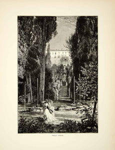 1877 Wood Engraving Villa D'Este Tivoli Rome Italy Europe UNESCO YPE2