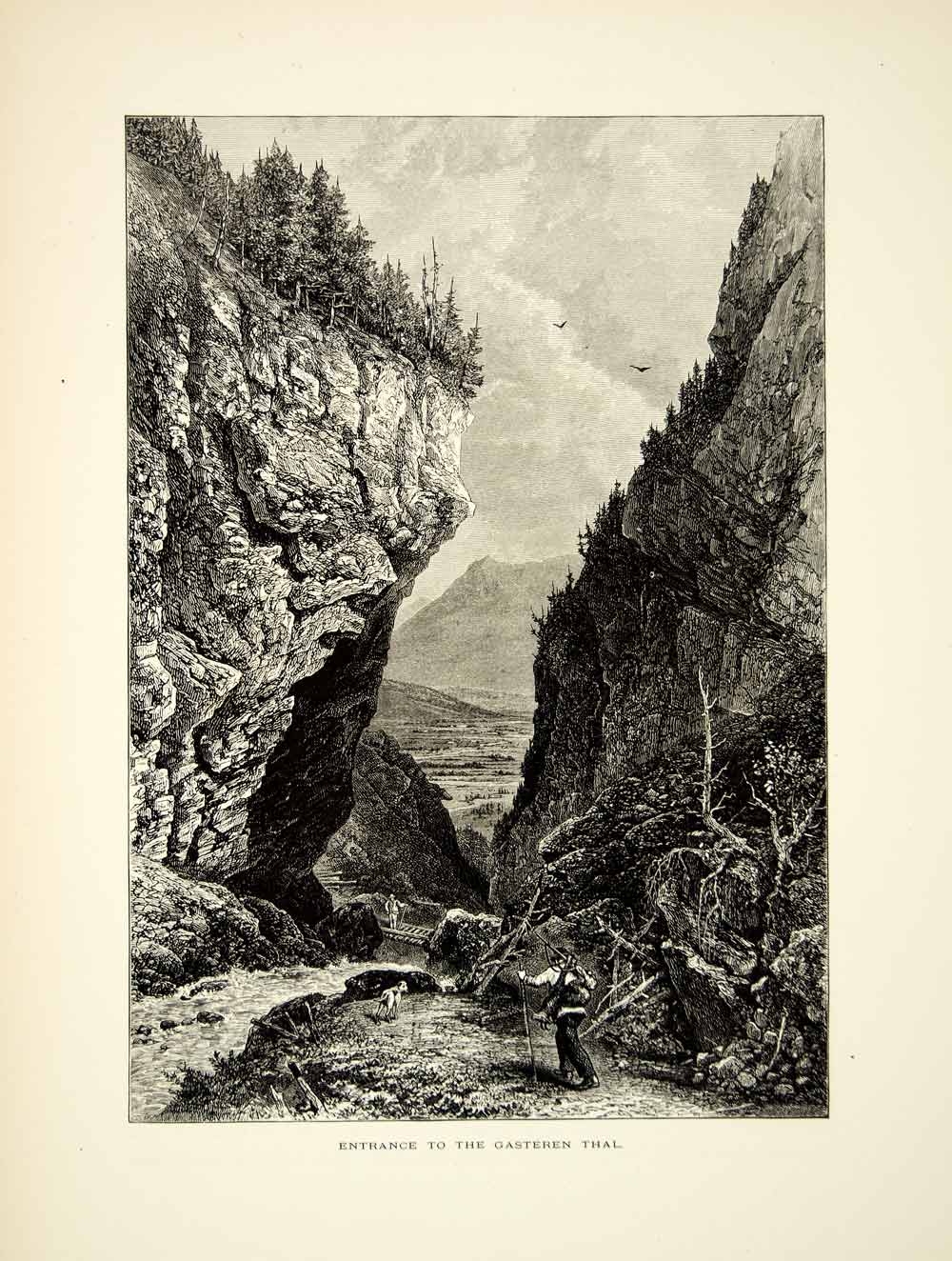 1877 Wood Engraving Gasterental Valley Kandersteg Bernese Oberland YPE2