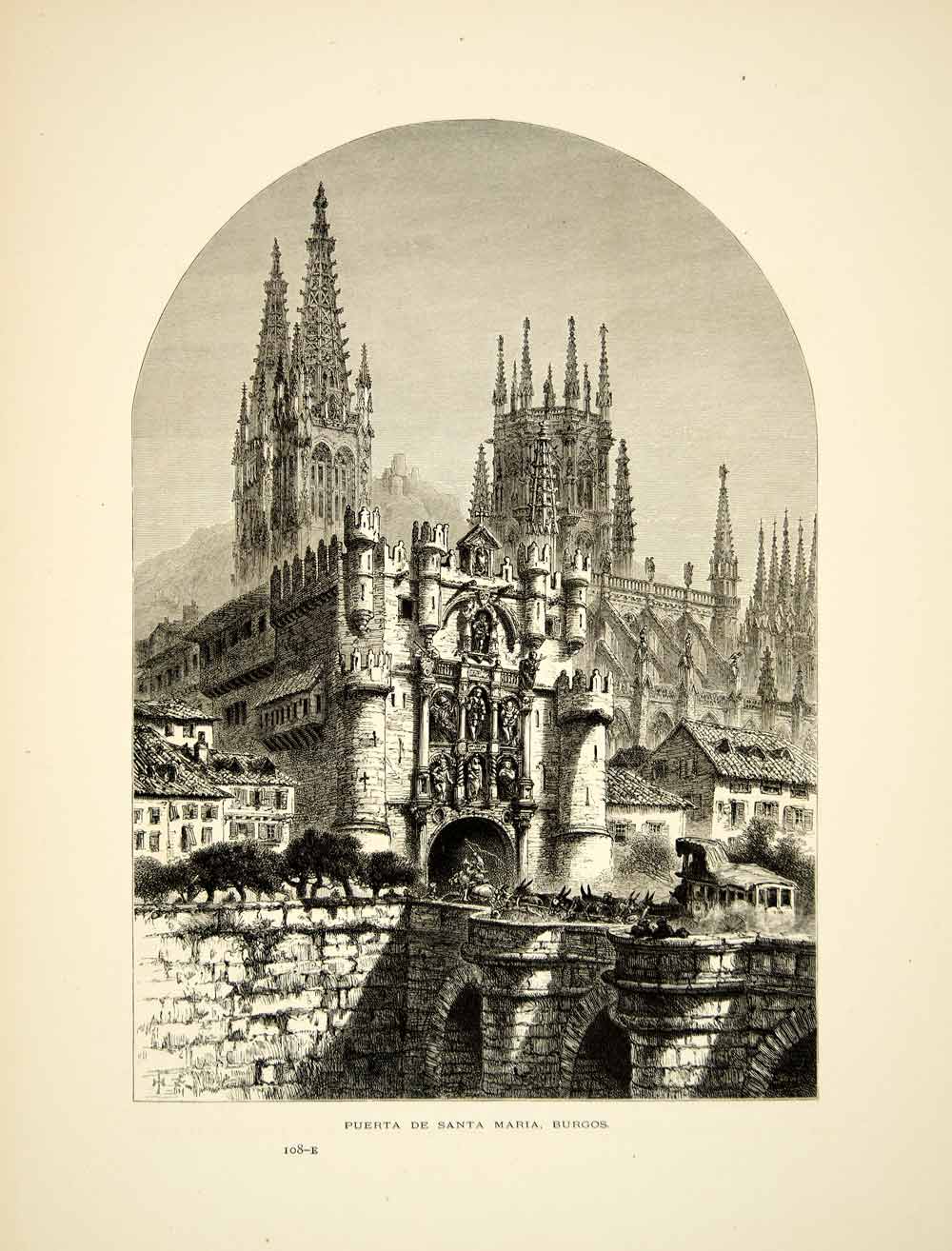1877 Wood Engraving Burgos Cathedral Castile Spain Europe Gothic YPE2