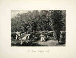 1878 Steel Engraving John Chase Art Terrace Haddon Hall Country Children YPE3