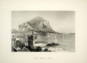 1878 Steel Engraving Harry Fenn Art Monte Pellegrino Palermo Italy Sailing YPE3