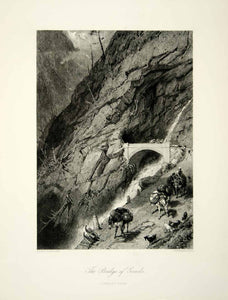 1878 Steel Engraving Myles Birkett Foster Art Simplon Pass Bridge Gondo YPE3
