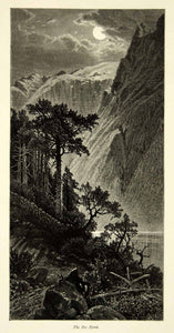 1878 Wood Engraving Art Ose Fjord Norway Landscape Nature Forest Mountain YPE3