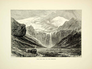 1878 Wood Engraving Art Plan Des Iles Val Des Ormonds Alps Mountains YPE3
