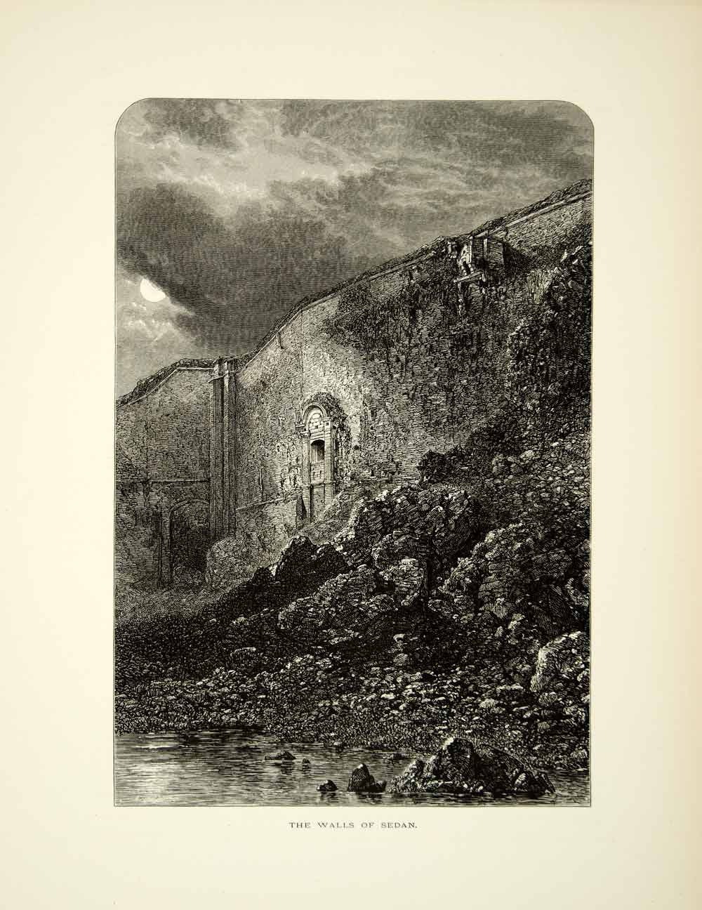 1878 Wood Engraving Art Fortified Walls Sedan Ardennes France Europe Meuse YPE3
