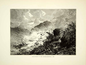 1878 Wood Engraving Art Avalanche Maderanertal Mountains Switzerland ET YPE3