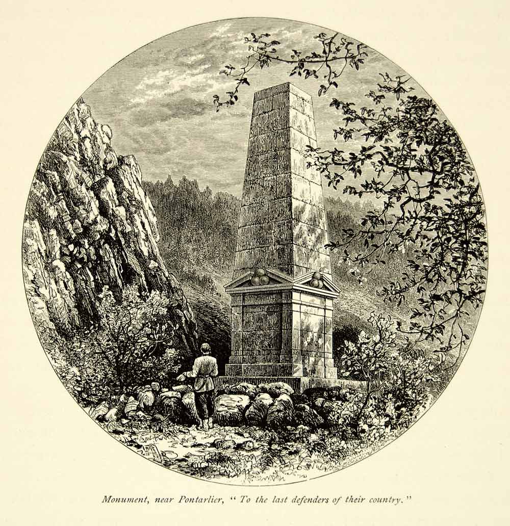 1879 Wood Engraving Edward Whymper Art Monument Pontarlier France Europe YPE4