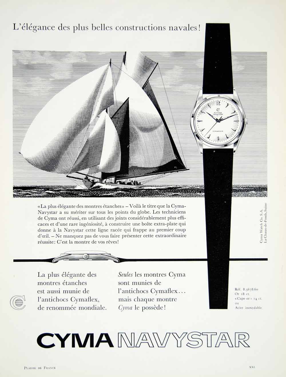 1958 Ad Cyma Navystar Steel Watches Jewelry Fashion Ship Sailing Time Women YPF1