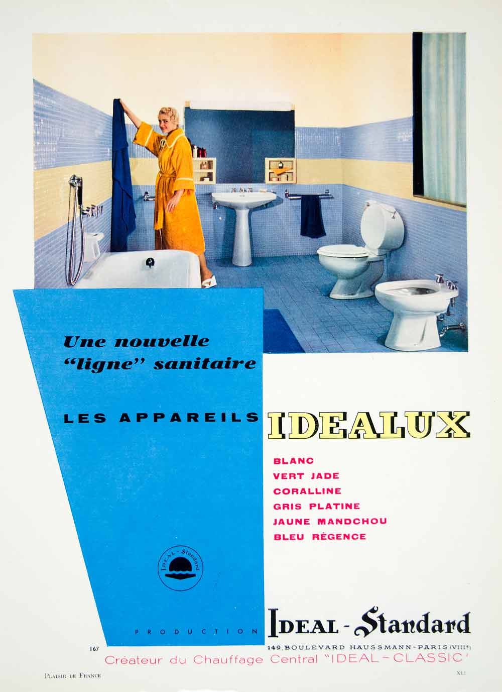 1958 Ad Ideal Standard Bathroom Fixture Toilet Bathtub Sink French Idealux YPF1