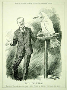 1915 Engraving WWI Cartoon PUNCH President Wilson Eagle Dove U. S. Isolationism