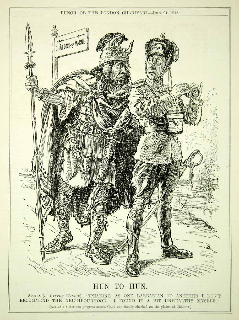 Cartoon Hun 1918 Engraving WWI Cartoon PUNCH Attila the Hun Little Willie Chalons ...