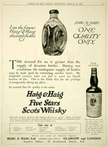 1917 Ad Haig & Haig Five Stars Scotch Whisky War Bottle Decanter WWI Advert