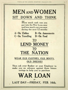 1917 Ad Vintage World War I British War Loan Home Front Wartime Britain Finance