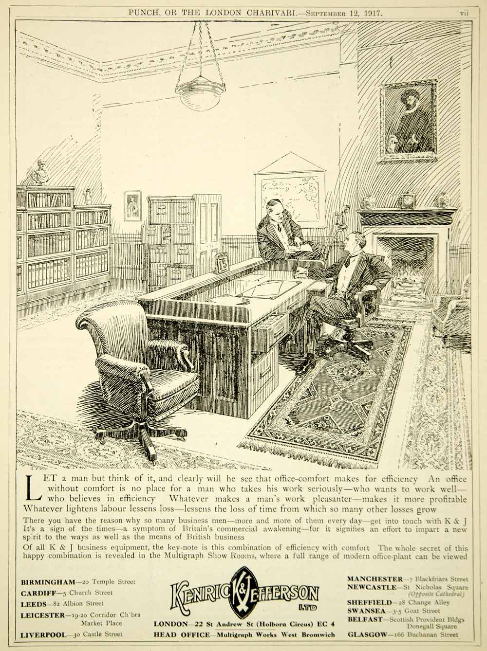 1917 Ad Kenrick & Jefferson Furniture Business Office West Bromwich WWI Advert