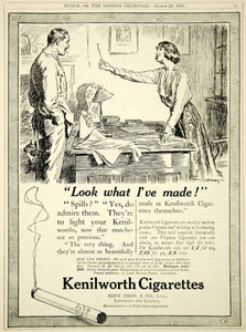 1918 Ad Vintage WWI Kenilworth Cigarette Fred Pegram Spills Match Smoking Advert