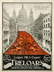 1918 Ad Vintage Treloar Carpet Rugs Ludgate Hill London St. Paul's Cathedral