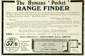 1915 Ad World War I Charles Hymans Pocket Range Finder Optical Instrument Advert