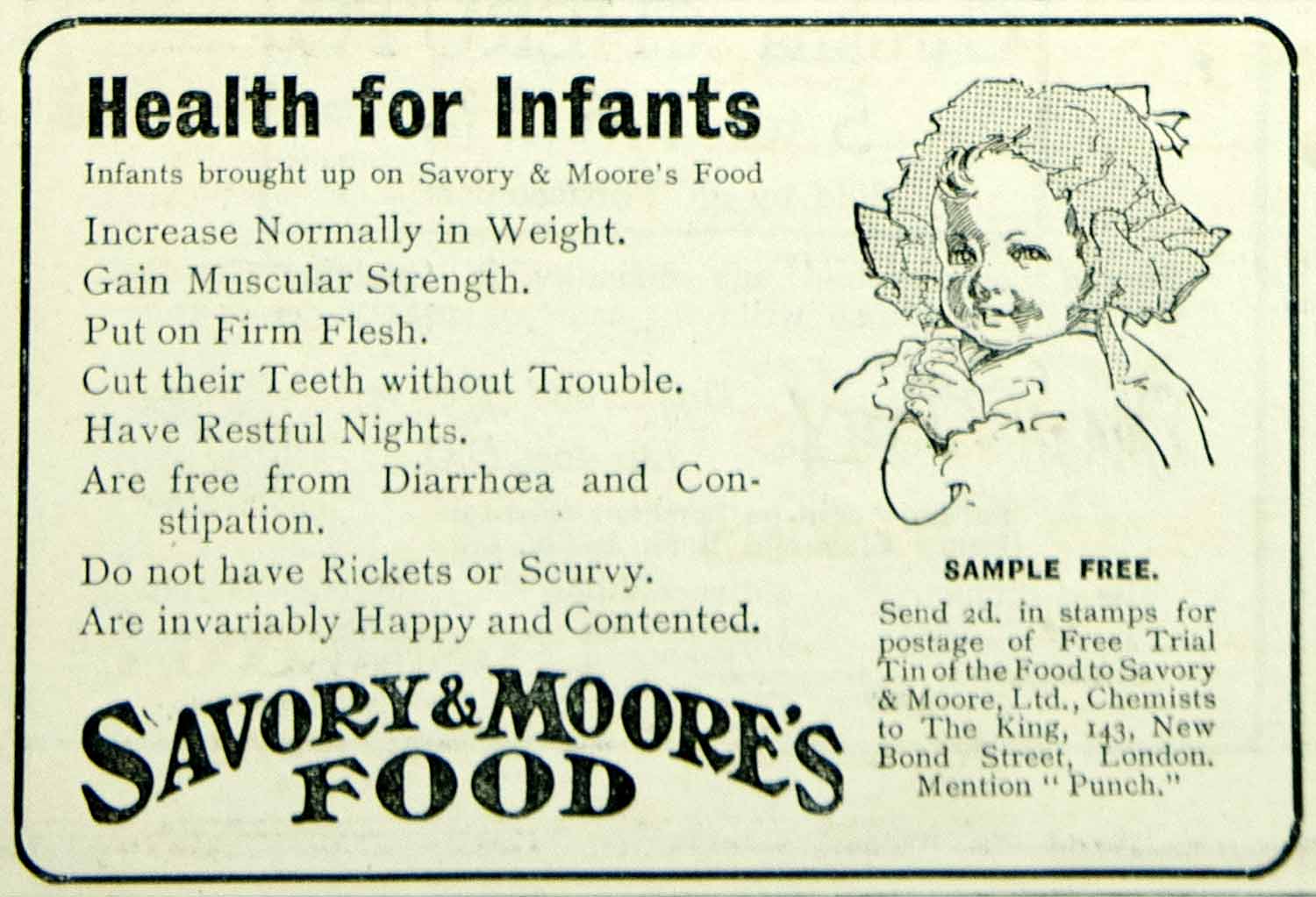 1915 Ad Vintage Savory & Moore Infant Baby Food Health New Bond Street London