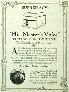 1915 Ad Vintage "His Master's Voice" Portable Phonograph Gramophone Co. Advert