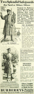 1916 Ad World War I Burberry Coat Military Naval Officer Tielocken Raincoat Rain
