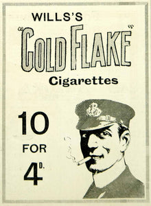 1916 Ad Vintage WWI Wills's Gold Flake Cigarettes British Officer Smoking Advert