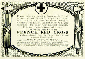 1916 Ad Vintage World War I French Red Cross British Donations Wartime Advert