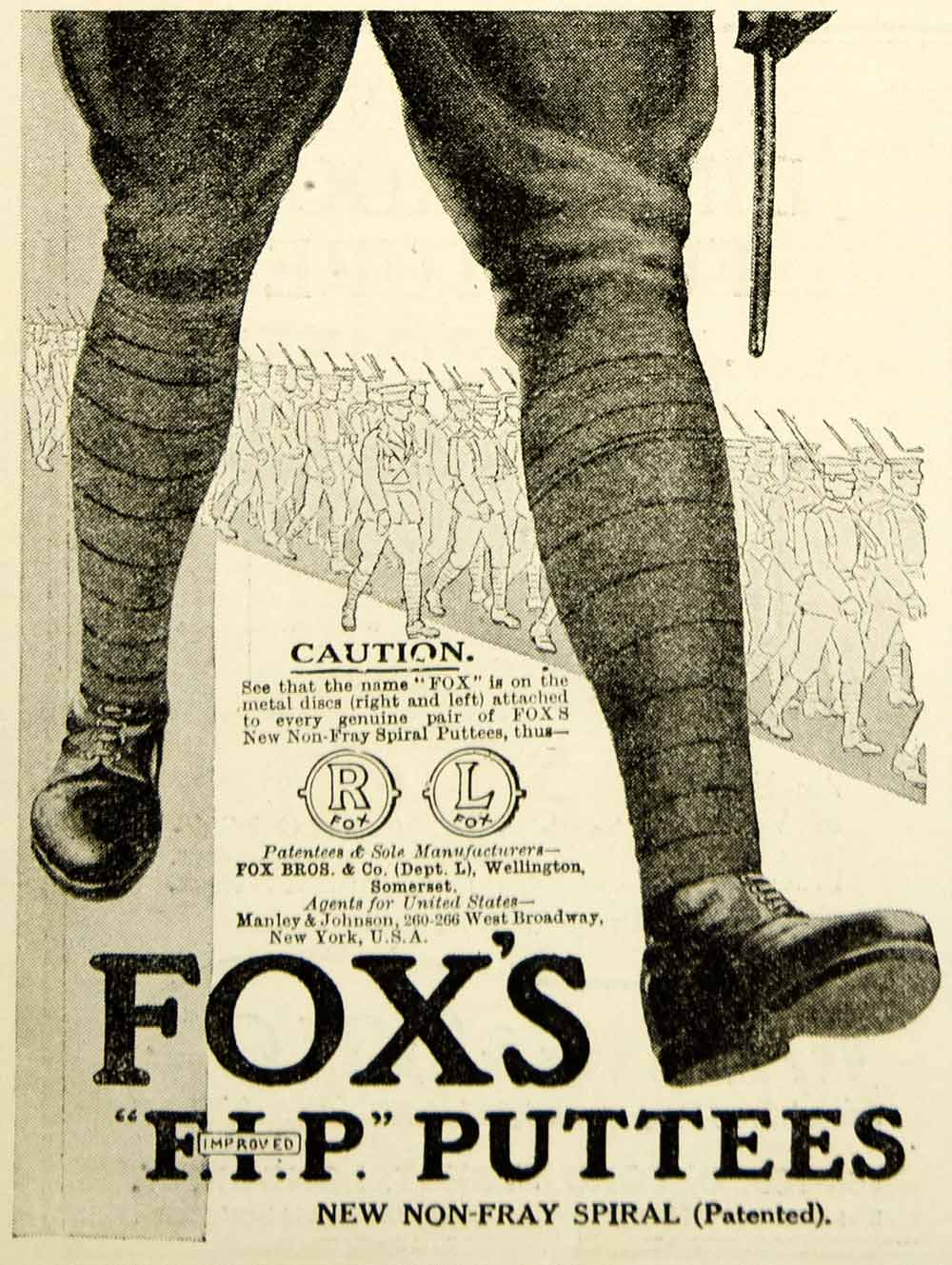 1916 Ad World War I Fox FIP Puttees Leggings British Soldier Uniform WWI Advert
