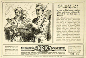 1916 Ad World War I Muratti's Ariston Cigarettes Officers Smokes British Advert