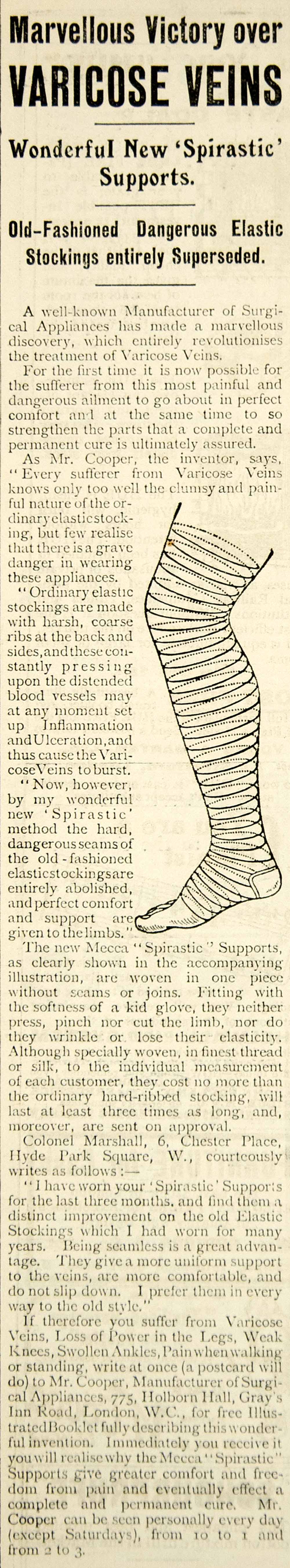 1917 Ad Vintage Varicose Veins Elastic Stockings Mecca Spirastic