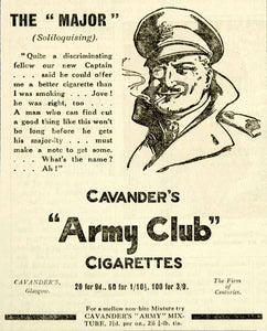 1917 Ad World War I Cavanders Army Club Cigarettes British Major Smoking Advert
