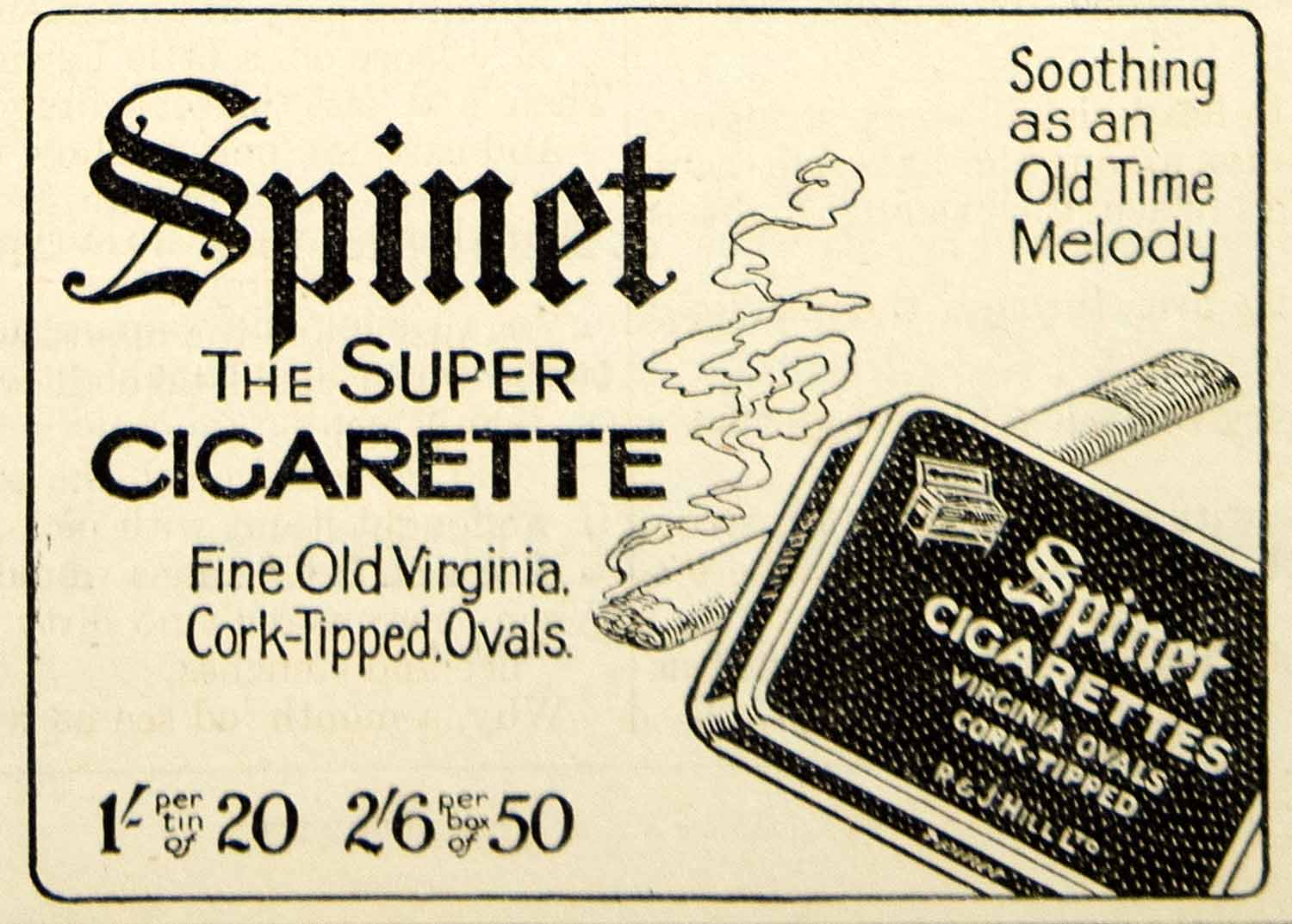 1917 Ad Vintage Spinet Cigarettes Virginia Ovals Smoking British Wartime Advert
