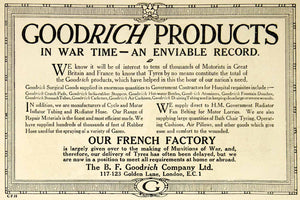 1917 Ad World War I B. F. Goodrich London Wartime Products British WWI Advert