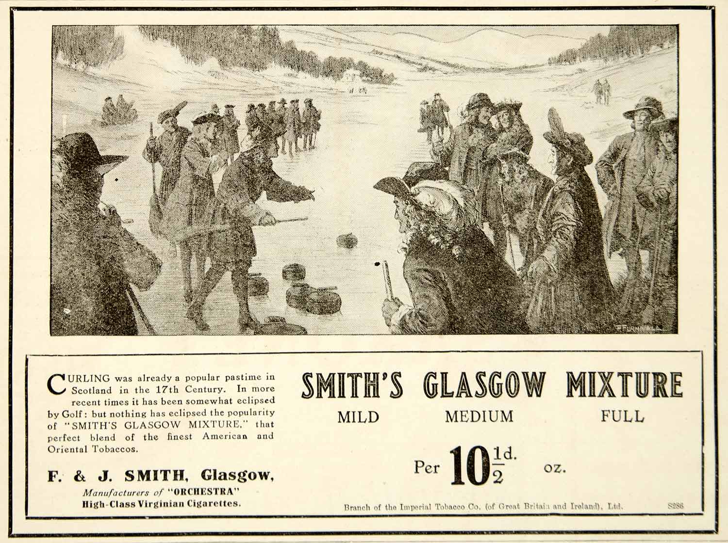 1918 Ad Smith's Glasgow Mixture Tobacco Curling Ice Sport 17th Century Scotland