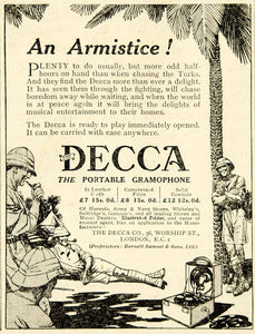 1918 Ad World War I Decca Portable Gramophone Phonograph British Soldiers Advert