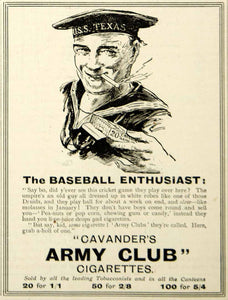 1918 Ad World War I Cavanders Army Club Cigarette American Sailor Smoking Advert