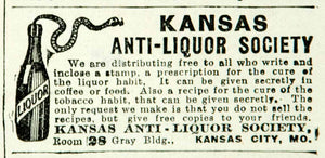 1907 Ad Kansas Anti-Liquor Society Temperance Movement Alcohol Medical YPHJ1