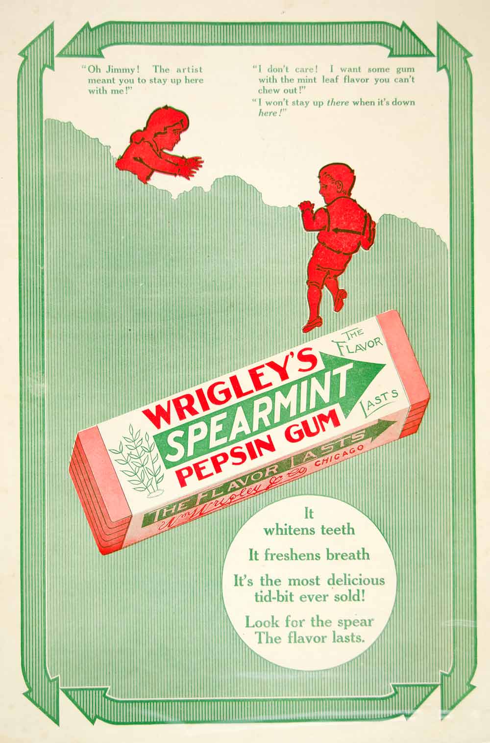 1911 Ad Wrigleys Spearmint Pepsin Chewing Gum Candy Food Children YPHJ1