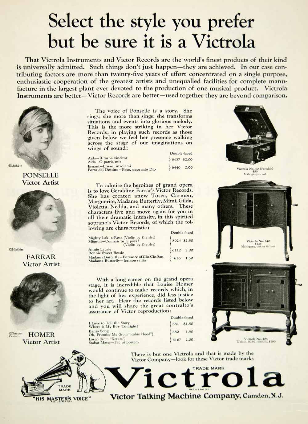 1924 Ad Victor Talking Machine Victrola Phonograph Record Player Opera YPHJ1
