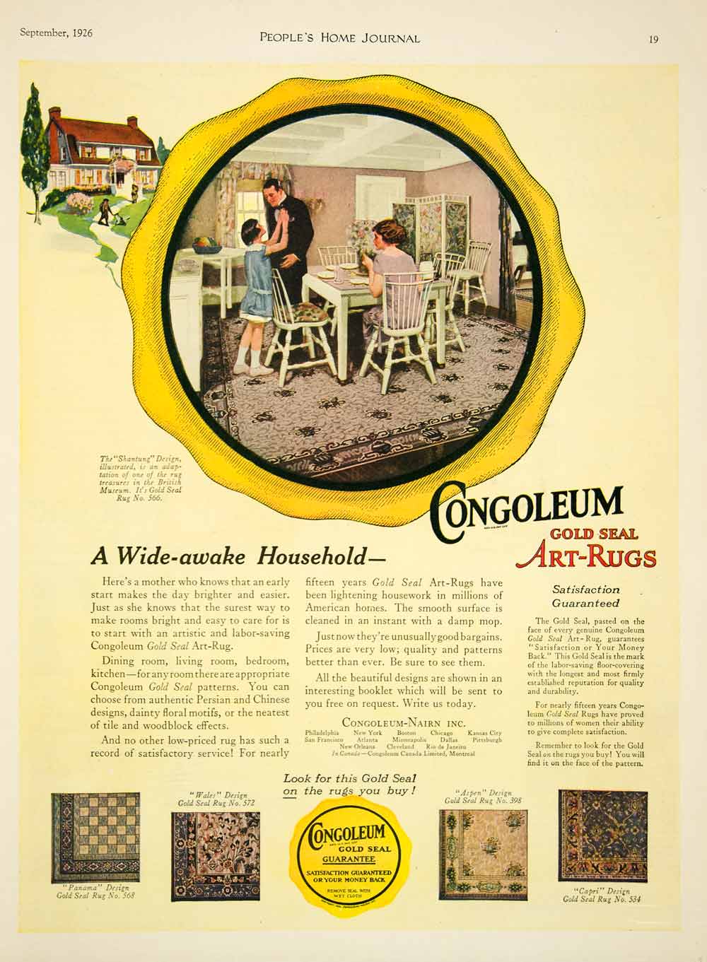 1926 Ad Congoleum-Nairn Gold Seal Art Rugs Carpet Shantung Design Home YPHJ1