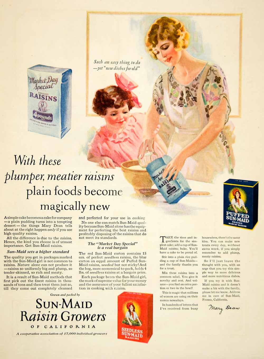 1926 Ad Market Day Special Sun-Maid Raisins Food Dried Fruit Mary Dean YPHJ1