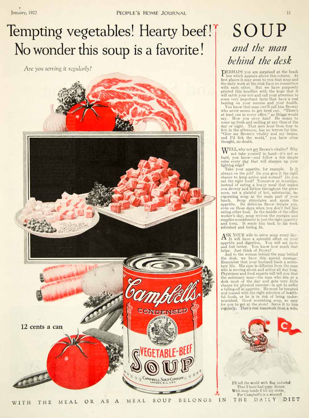 1927 Ad Campbells Vegetable Beef Soup Canned Food Grocery Meat Children YPHJ1