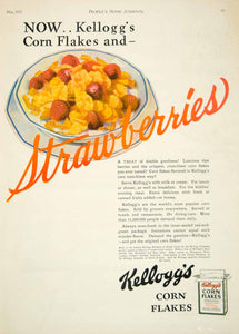 1927 Ad Kelloggs Corn Flakes Breakfast Cereal Food Strawberries Fruit YPHJ1