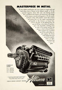 1943 Ad Wartime General Motors Liquid Cooled Engines Mustang Lightning WWII YPM1