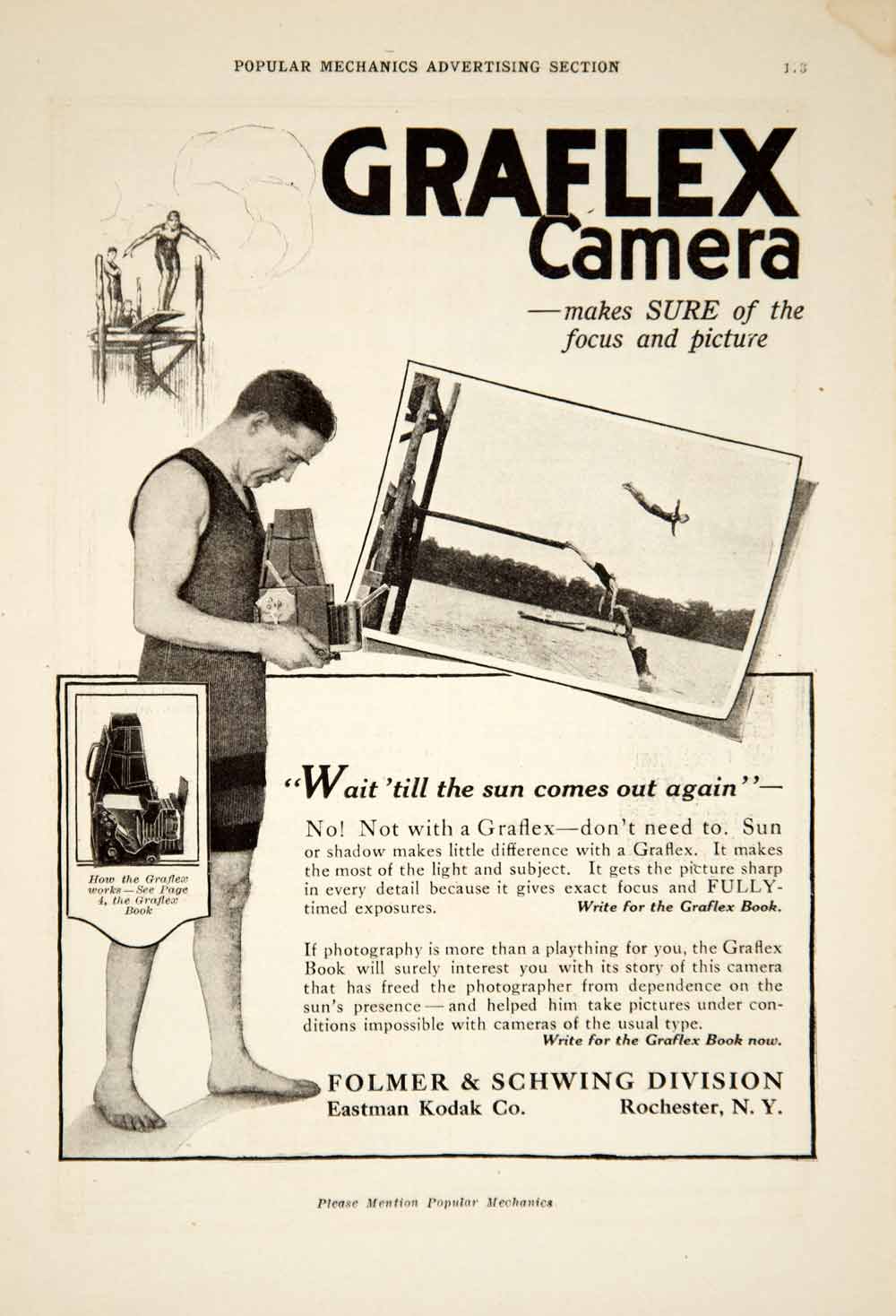 1916 Ad Folmer Schwing Eastman Kodak Graflex Camera Photography Exposures YPM1