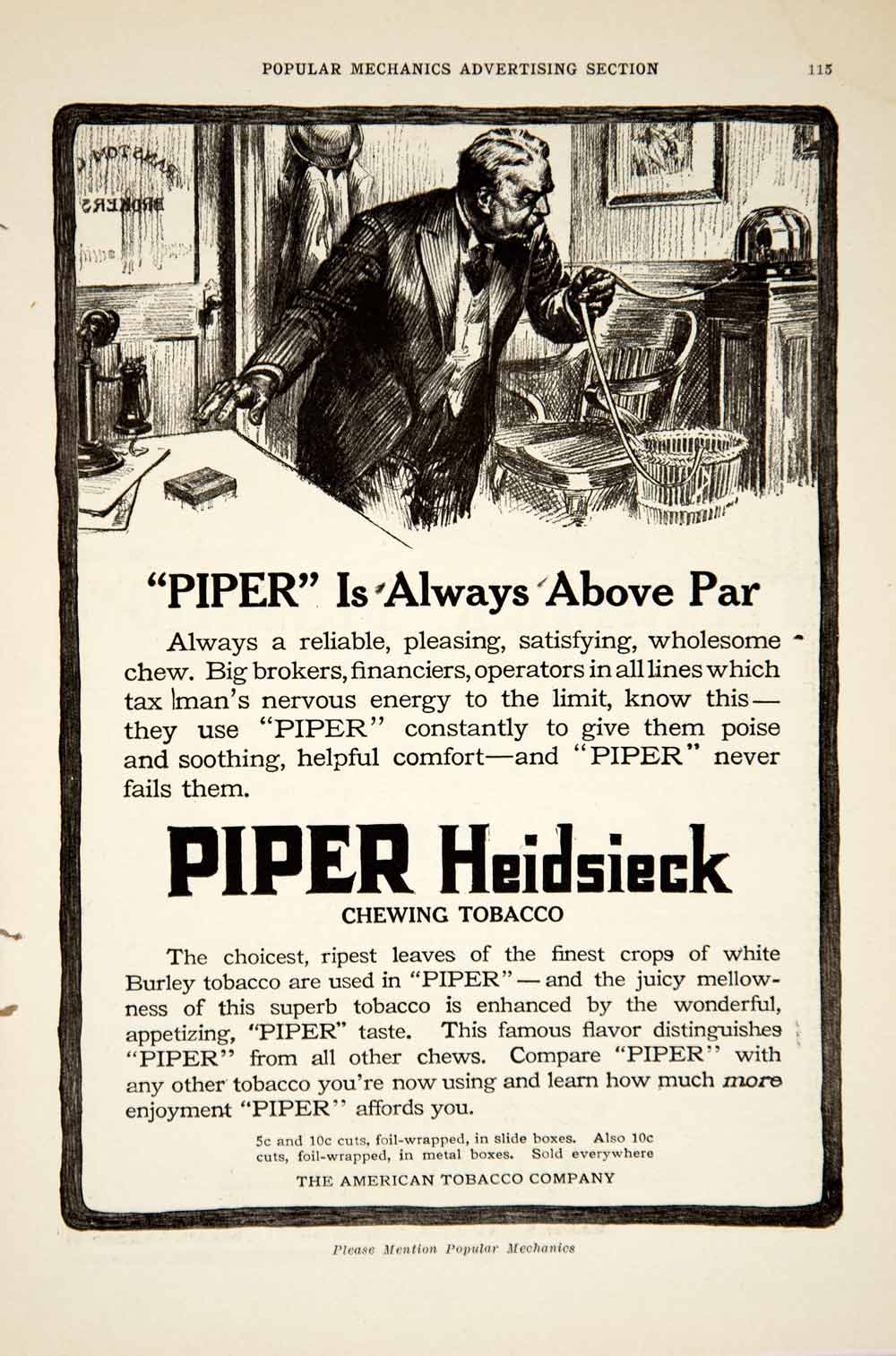 1916 Ad American Tobacco Company Pipe Heidsieck Chewing Chew Advertisement YPM1