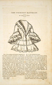 1856 Article Princess Mantelet Victorian Cape Fashion Pattern Instructions YPM2
