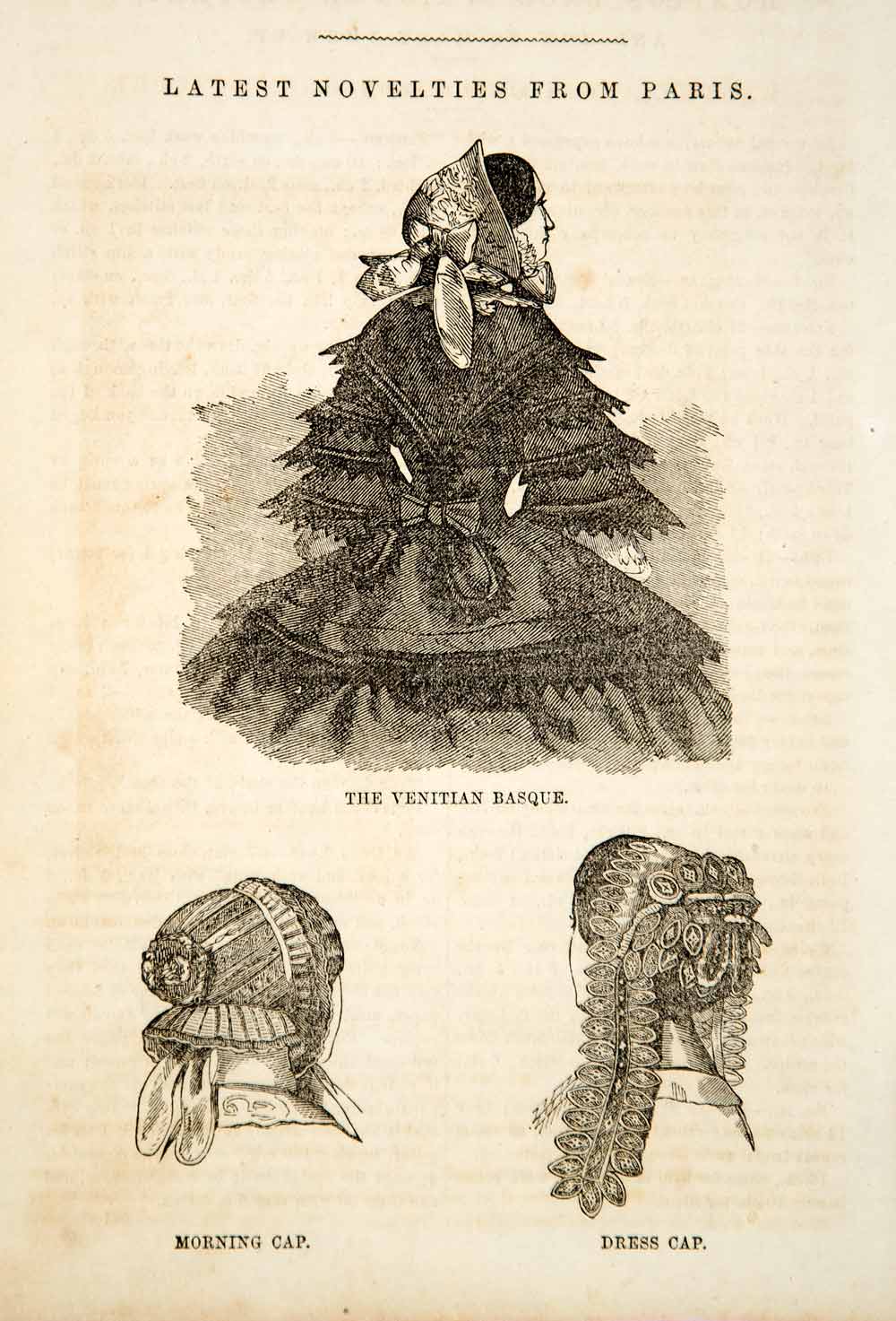 1856 Wood Engraving Antique Victorian Paris Fashion Lady Basque Mornin ...