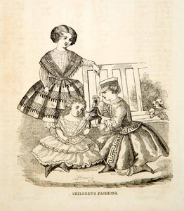 1856 Wood Engraving Antique Victorian Fashion Children Dress Boy Girl –  Period Paper Historic Art LLC
